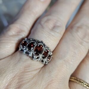 Elegant Silver and Red Gemstone Ring